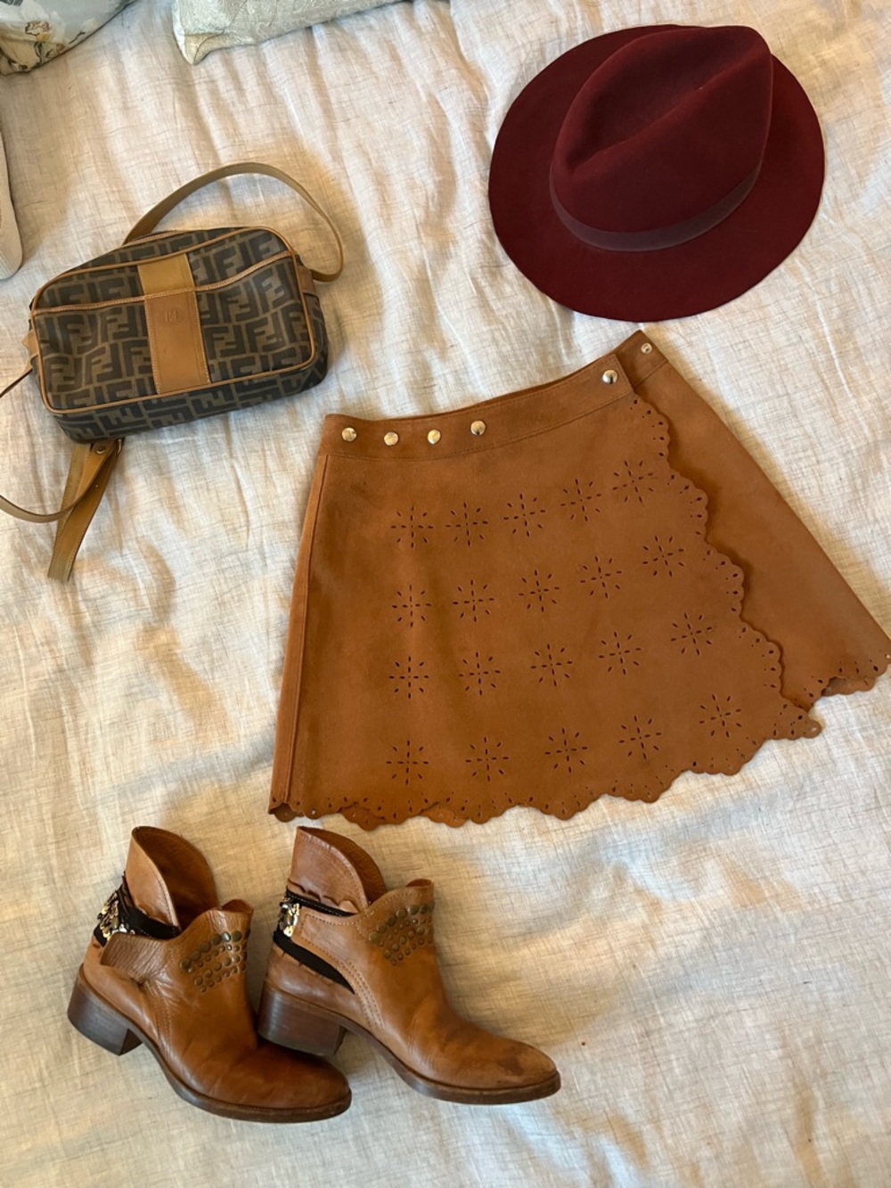 Brown Suede Eyelet Skirt